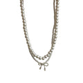 Double Strand Pearl Bow Drop Necklace Pendant Jewelry view 5