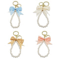 Ribbon Bow Keychain, Pearl-Like Bead Loop, Gold-Tone Key Ring view 6