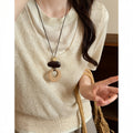 Wood Bead and Woven Pendant Long Cord Necklace Five Styles view 10