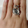 Large Sculpted Rose Vine Ring In Antiqued Silver Tone view 3
