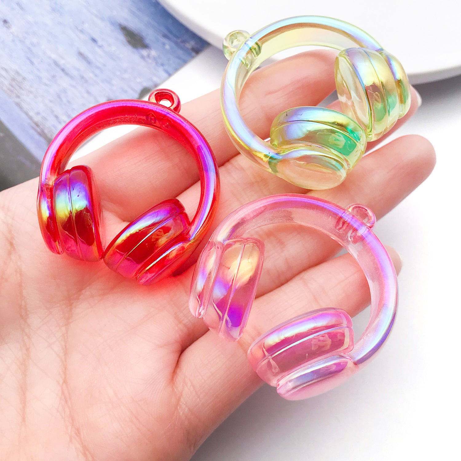 Transparent UV Iridescent Acrylic 3D Headphones Charm Pendant for DIY Keychain Jewelry