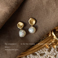 Matte Gold Tone Irregular Square And Baroque Pearl Drop Earrings view 1