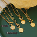 Gold OT Toggle Clasp Beloved Round Disc Chain Necklace view 2