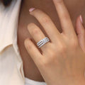 Silver Tone Round Stone Three Band Ring Set with Clear Stone Accents view 2