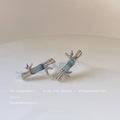 Silver Bamboo Node Stud Earrings Gray Blue Center Segment view 3