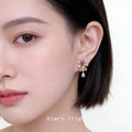 Gold Tone Purple Iris Clear Stone And Teardrop Stud Earrings view 2