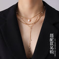 Gold Y Lariat Necklace with Freshwater Pearl Drops view 3