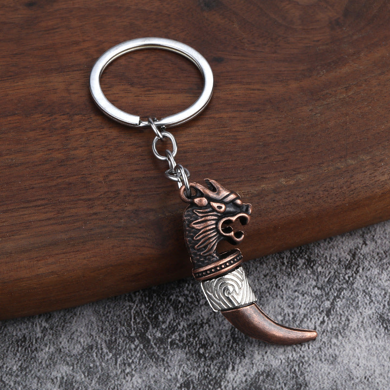 Vintage Wolf Tooth Metal Keychain Ethnic Style Car Key Ring Pendant
