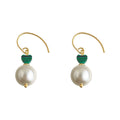 Gold Hook White Pearl Green Heart Drop Earrings Pair view 5
