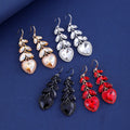 Silver Tone Crystal Leaf Heart Openwork Crystal Four Designs Metal Dangle Earrings view 3