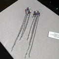 Purple Crystal Star Clip On Earrings With Fine Chain Tassels view 6
