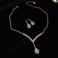Silver Tone Crystal V Necklace and Teardrop Earring Set view 6