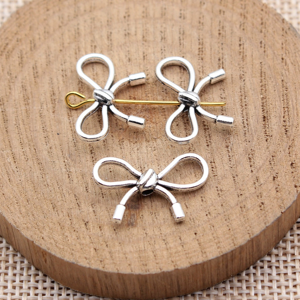 20x13mm 0.75g Antique Silver Zinc Alloy Bow Small Hole Loose Metal Butterfly Beads for Bracelet DIY Making