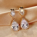 Two-Tier Pear-Shaped Halo Drop Earrings In Six Color Variants view 1