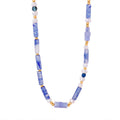 Blue Chalcedony Tube Bead Pearl Gold Station Necklace view 5