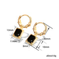 Gold Tone Black Rectangle Drop Hoop Earrings with Polished Metal Finish view 5