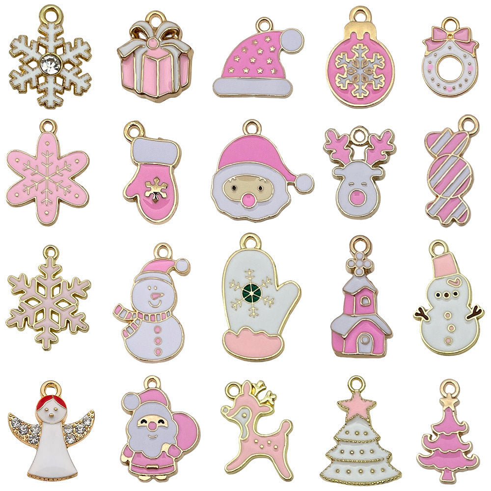 Pink White Enamel Zinc Alloy Santa Snowflake Gift Box Snowman Charm Pendant for Bracelets