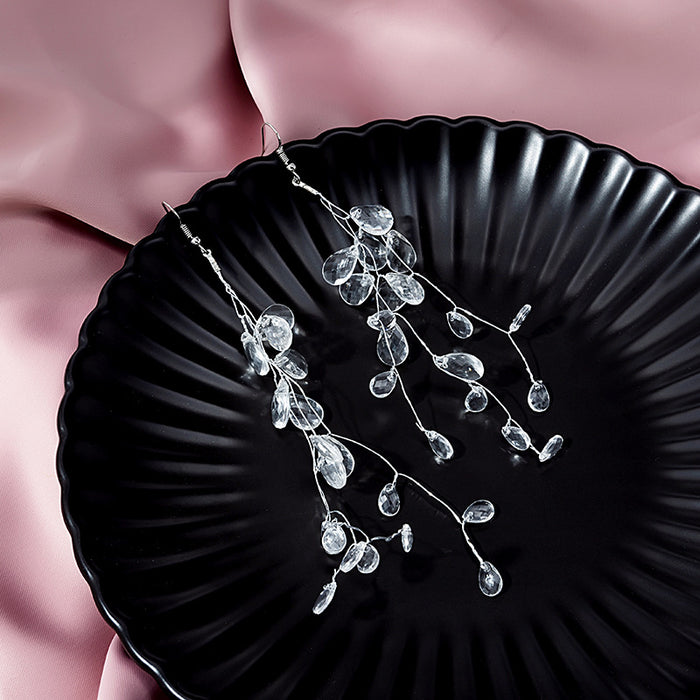Long Clear Crystal Teardrop Cascade Drop Earrings Metal Alloy