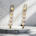 Pink And Ivory Beaded Crescent Moon Gold Tone Clasp Keychain view 1