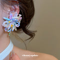 Rainbow Crystal Loop Flower Statement Stud Earrings view 4