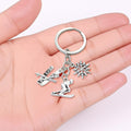 Silver Skier Snowflake Crossed Skis Split Ring Keychain view 3