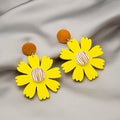 Green Wood Look Daisy Flower Statement Stud Earrings view 4