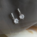 Silver Drop Earrings Bar Stud Large Round Clear Zircon view 1