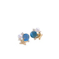 Blue Star And Pearl Accent Gold Tone Floral Stud Earrings view 5