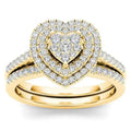 Heart Cluster Triple-Halo Two-Ring Set In Three Metal Tones view 6