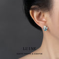 Silver Tone White Pearl Aqua And Clear Faceted Stone Cluster Stud Earrings view 2