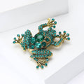 Green Crystal Frog Brooch with Antique Gold Tone Frame view 3