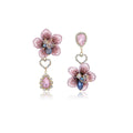 Mismatched Pink Embroidered Flower Crystal Look Earrings view 5