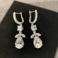 Silver Tone Square Marquise Pear Drop Huggie Earrings view 5