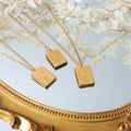 Gold Rectangular Pendant Necklace Abstract Face Line Engraving view 3