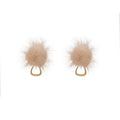 Beige Fur Pom Pom Stud Earrings with Gold Open D Ring view 5