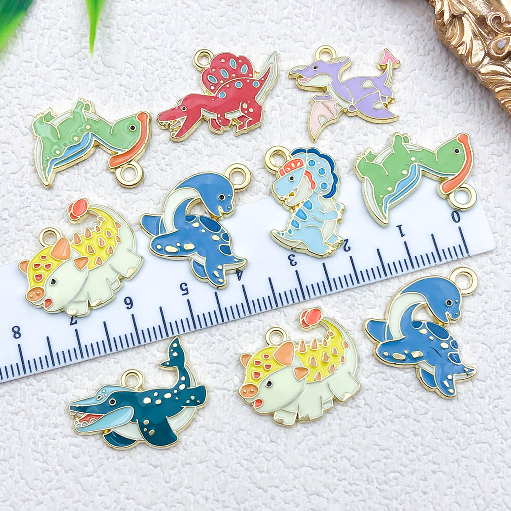 Zinc Alloy Enamel Cartoon Dinosaur Charm Pendant for DIY Keychain Earrings