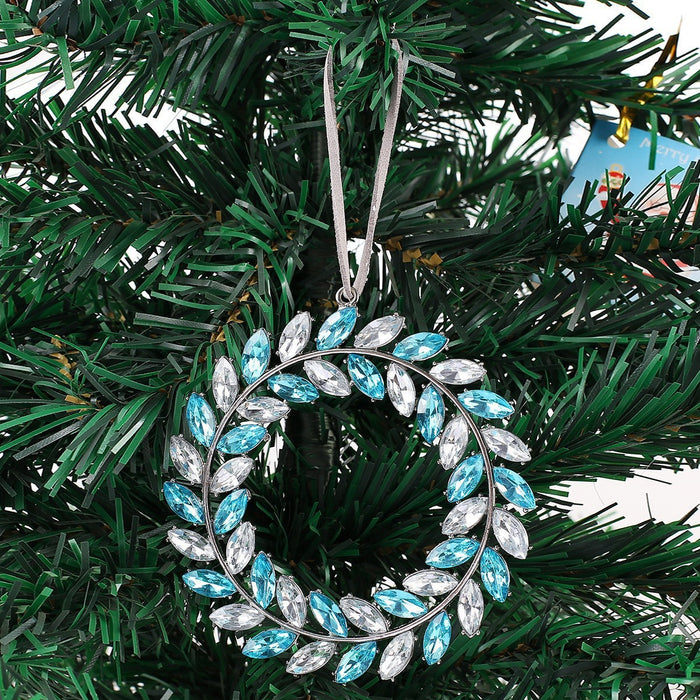 Rhinestone Leaf Wreath Metal Hanging Ornament Circle