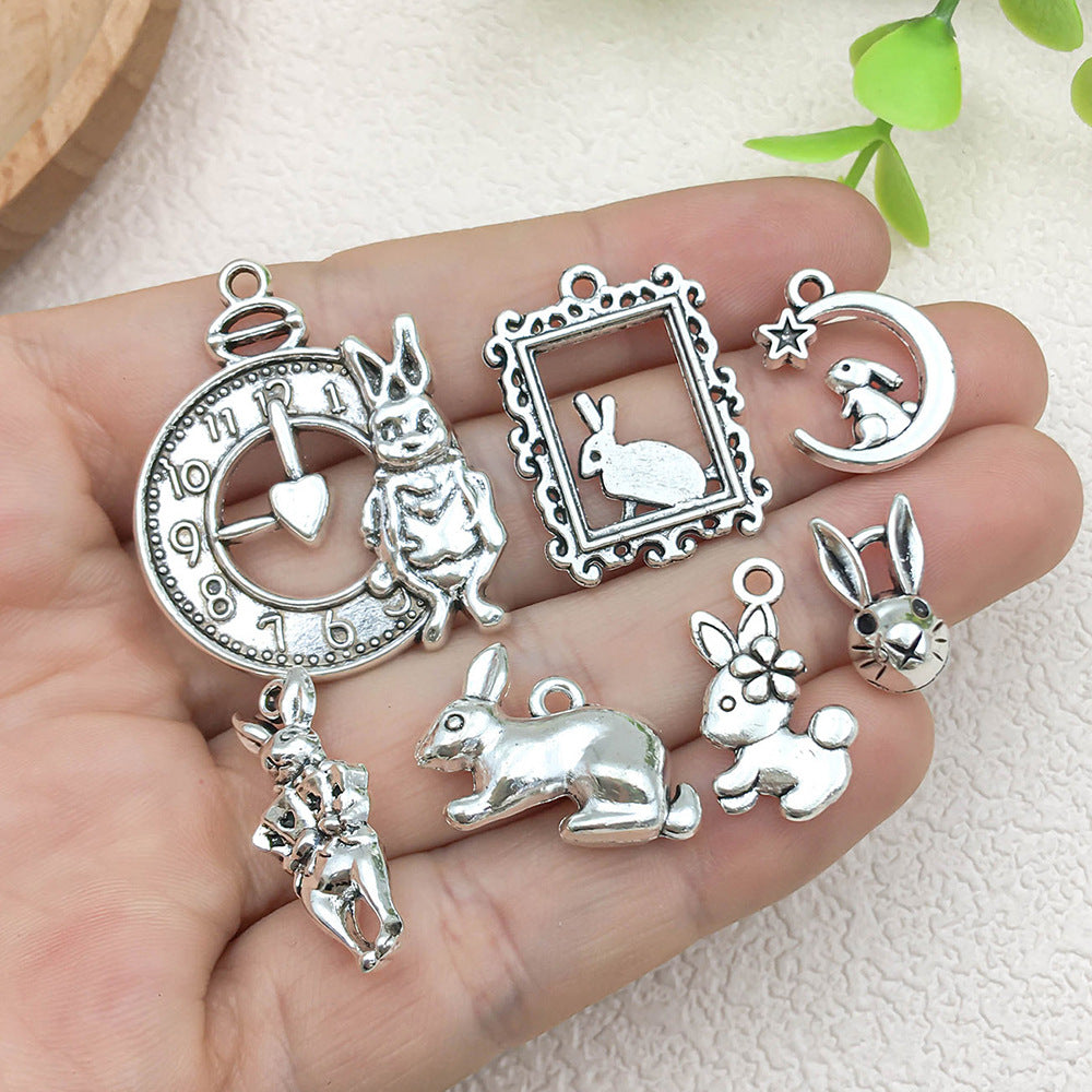 Antique Silver Zinc Alloy Easter Rabbit Charm Pendant for DIY Earrings Keychain Jewelry