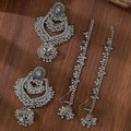 Red Blue and White Long Ear Chain Chandelier Earrings view 4