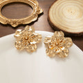 Sculpted Polished Gold Tone Flower Statement Stud Earrings view 6