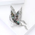 Silver Abalone Shell Butterfly Brooch Pearl and Crystals view 3