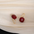 Burgundy Rounded Square Bead Gold Tone Long Hook Earrings view 2