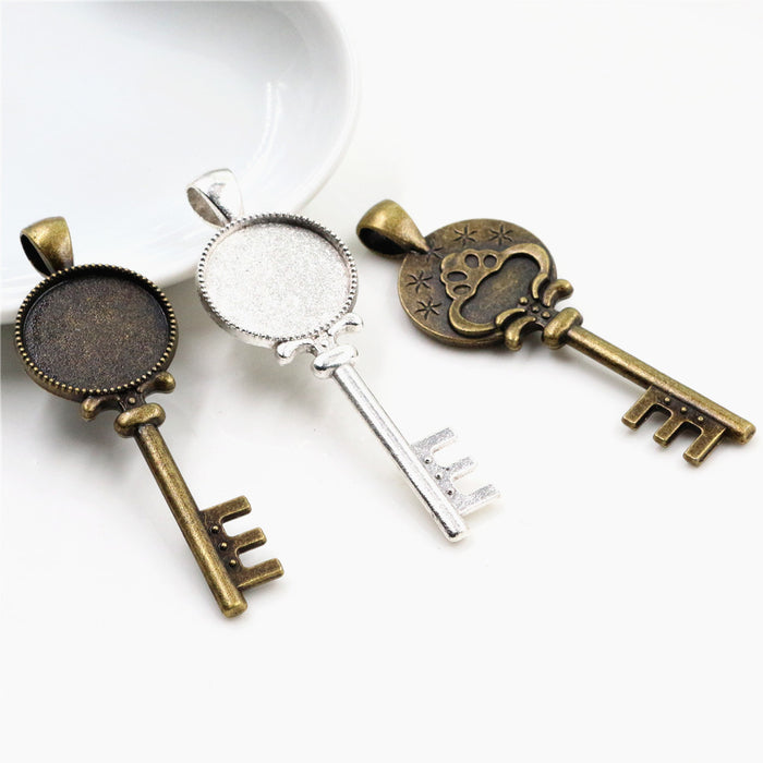 Mushroom Key Shaped Round Cabochon Pendant Bases in Two Finishes