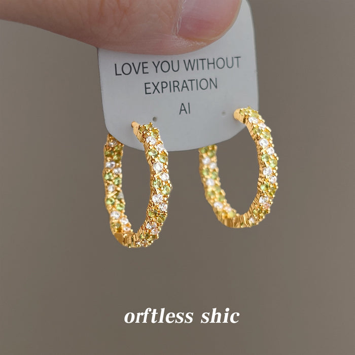 Gold Tone Multicolor Clear Stone Oval Hoop Earrings For Women