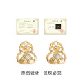 Gold-Tone Openwork Gourd Stud Earrings with Clear Stones view 3