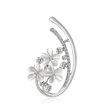 Silver Tone Flower Crystal Two Designs Metal Brooch Pin
