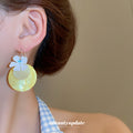 Yellow Disc And Blue Flower Dangle Earrings Jewelry Pair view 3