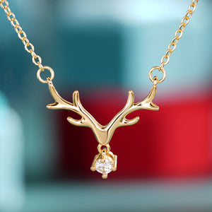 Antler Crystal Pendant Necklace in Gold Tone Polished Metal Jewelry