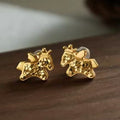 Gold Tone Rocking Horse Necklace and Matching Stud Earrings view 1