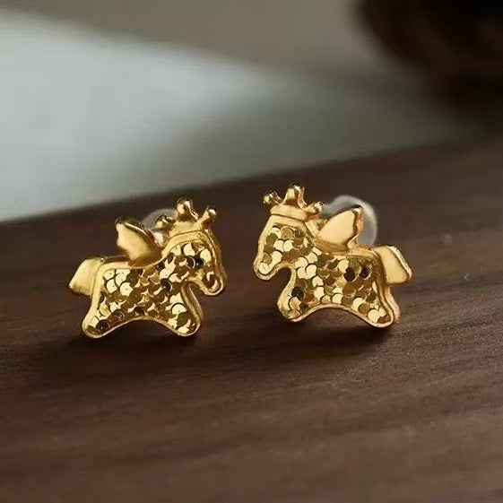 Gold Tone Rocking Horse Necklace and Matching Stud Earrings